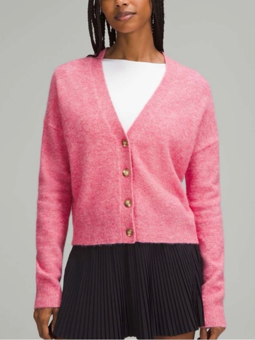 Lululemon Women’s Size 10 Alpaca Wool-blend. Pink V-Neck Button Cardigan